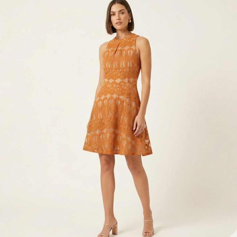 Love Fire Rust Orange Lace Overlay Mini Dress Sleeveless Boho Romantic Party